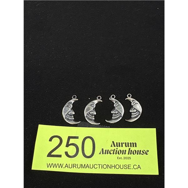 4 Sterling Silver 1/2 Moon Pendants/Charms