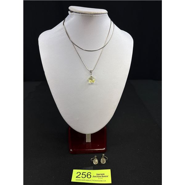 A Pair of Vintage Crystal Earrings + Yellow Crystal Necklace