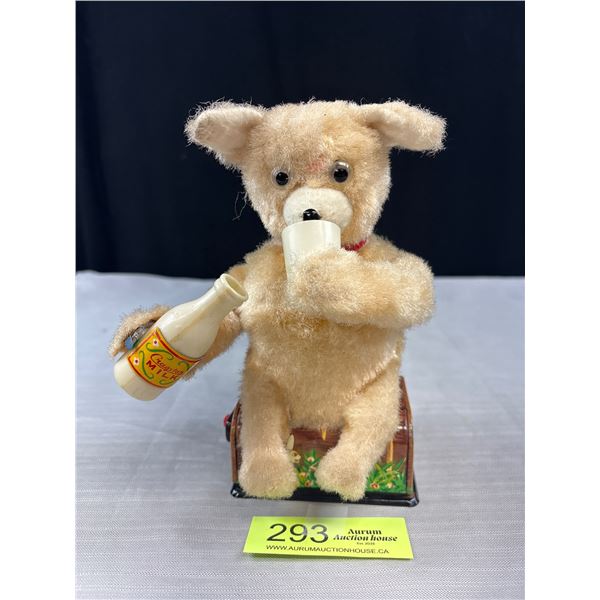 Vintage 1960's Tin Toy Bear Drinking Milk Yonezawa Japanese