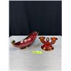 Image 1 : Carlton Ware England "Rouge Royale" Shell Boat & Double Candle Holder