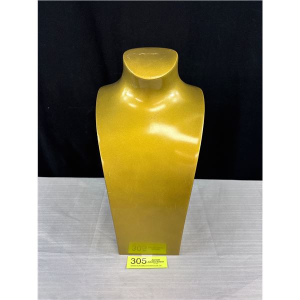 Vintage Metallic Gold Plastic Bust Display - 13" Tall