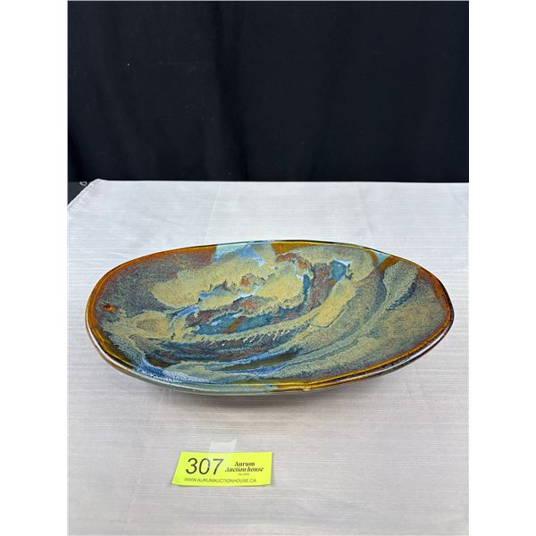 Vintage Artisan Pottery Footed Bowl - approx 12"x7"