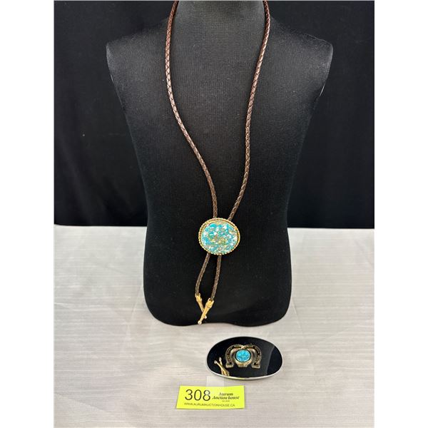 Vintage Turquoise Bolo Tie & Belt Buckle