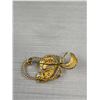 Image 2 : Vintage Gold Filigree Brooch w/ Swirled Ribbon Design & Two Set Blue Rhinestones