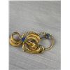 Image 4 : Vintage Gold Filigree Brooch w/ Swirled Ribbon Design & Two Set Blue Rhinestones