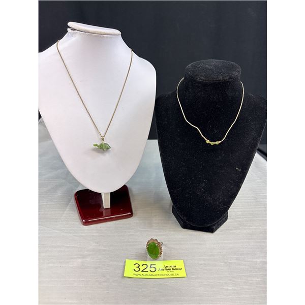 Vintage Jade Jewelry - 2 Necklaces & Ring