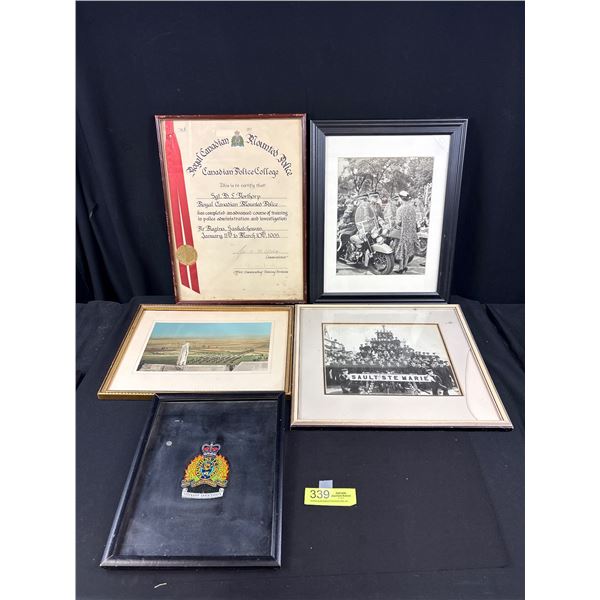 Nice Lot of RCMP Photos and Certificates, Picture of The Queen w/ Motorcycle Patch, Etc