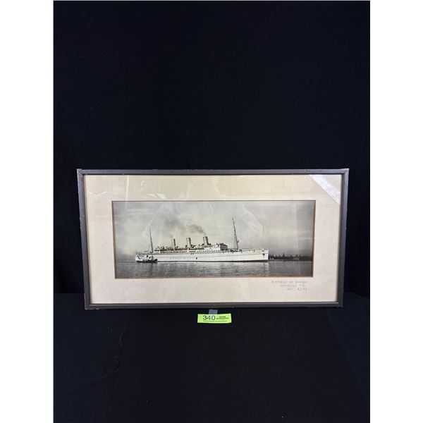 Very Nicely Framed 23" x 12" Empress of Canada October 8th 1930 Steamship Photo