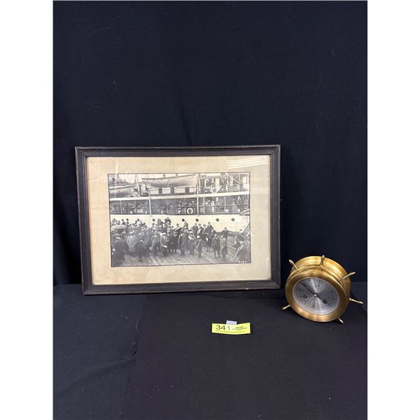 Vintage Brass Ships Clock + Framed 1930 Prince Mary Ship out of Prince Rupert BC