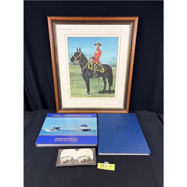 Nice Collectible RCMP LOT, Framed Picture 18" x 22", 2 Books and North West Mounted Police (MWNP) Ph