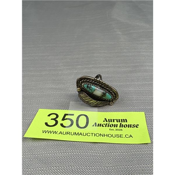 Tested Sterling Silver Antique Navajo Turquoise Inlay Ring Fabulous!
