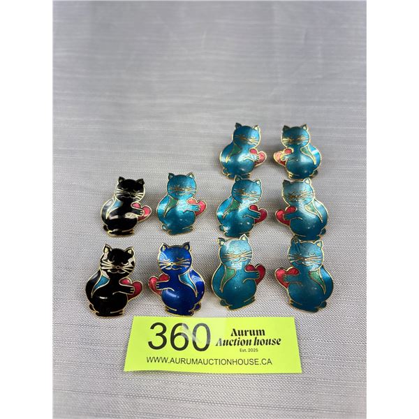 C.1980's Enamel Cat Pin/Brooch Lot Old New Stock