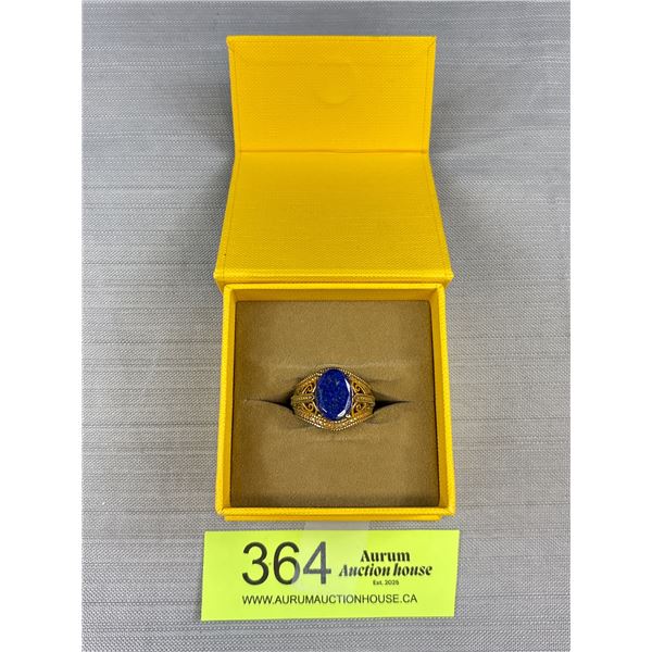 Vintage Gold Genuine Lapis Men's Ring Marked GB Makers Mark