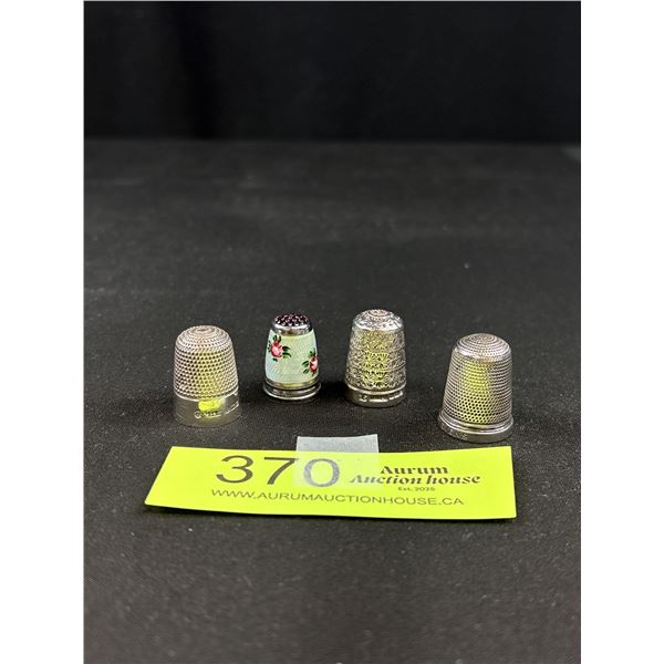 Sterling Guilloche Enamel Thimble Together With Three Other Hallmarked Sterling Silver Thimbles