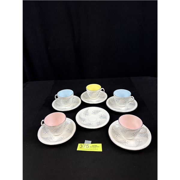 Foley Midcentury "Fern Pattern" by Maureen Tanner 5 Demitasse Cups and 6 Matching Saucers
