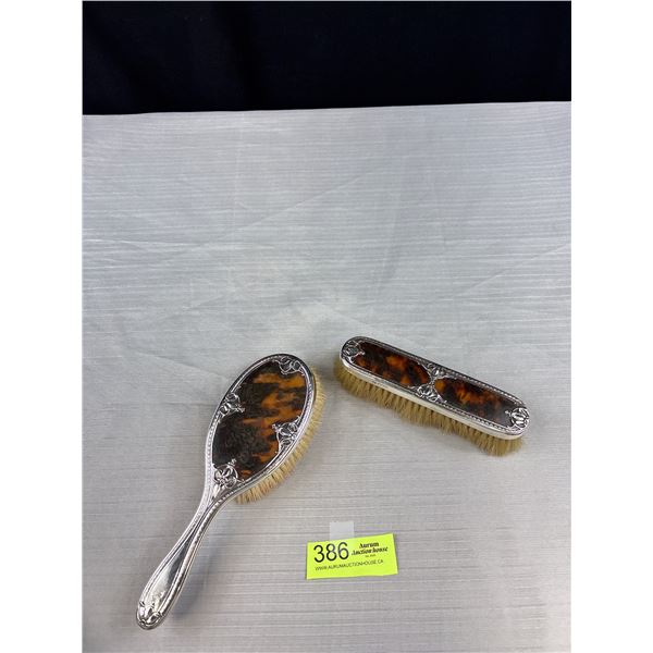 Two Art Nouveau Tortoise Shell Brushes with Sterling Silver Mounts, Hallmarks for London 1908