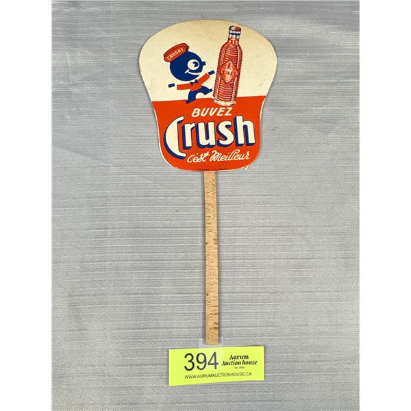 NOS 1940's Orange Crush "Crushy Man Bottle" Hand Fan, Double Sided Graphics, Approx 11 1/2" Tall