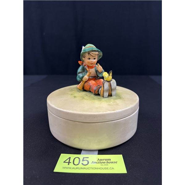 Vintage 1960's Rare Goebel Hummel Boy & Singing Bird Porcelain Trinket Box, Signed MJ Hummel on Lid.