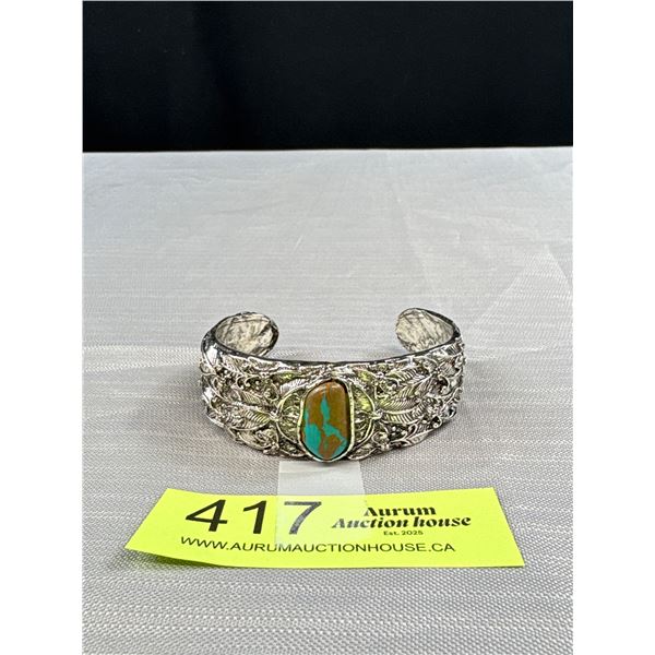 Silver Plated w/ Turquoise Stone Open Cuff Bangle