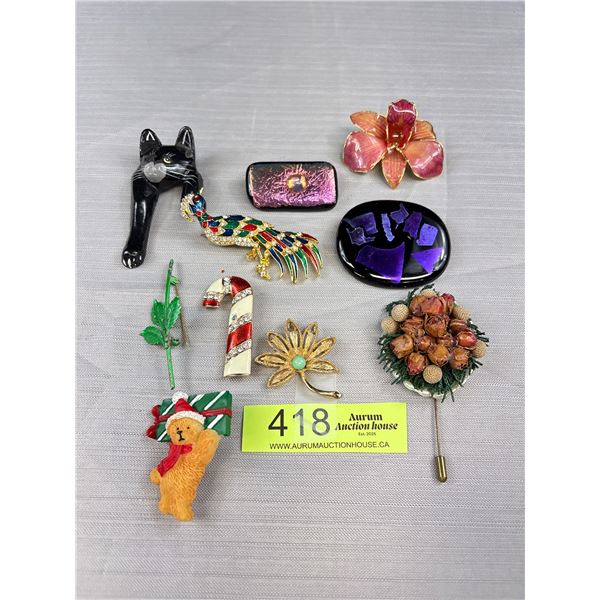 Large Collection of Vintage Brooches + 2 Stickpins Or Hair/Hat Pins