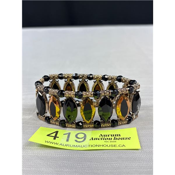 Vintage Gold/Silver Black Stones Stretch Bracelet