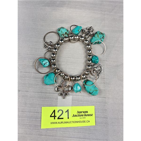French Canadian Silver w/ Turquoise Stone Bracelet