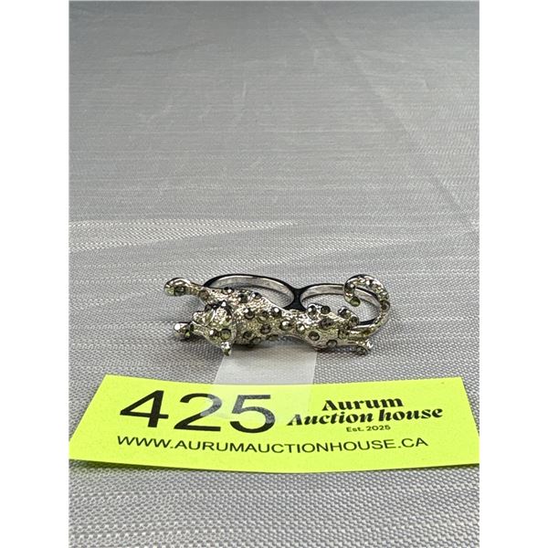Silver w/ Makesite Stones Leopard Double Ring