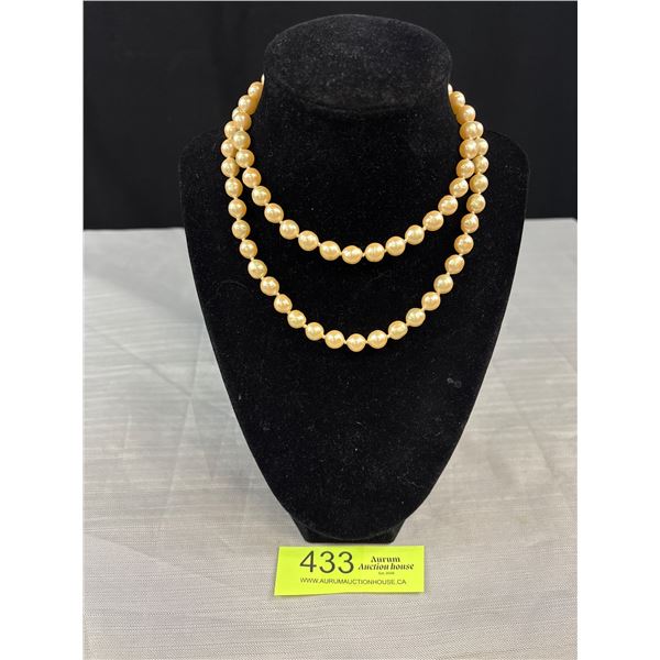 Vintage Large Hand Knotted Pearl Necklace Gold Filigree Clasp Quality