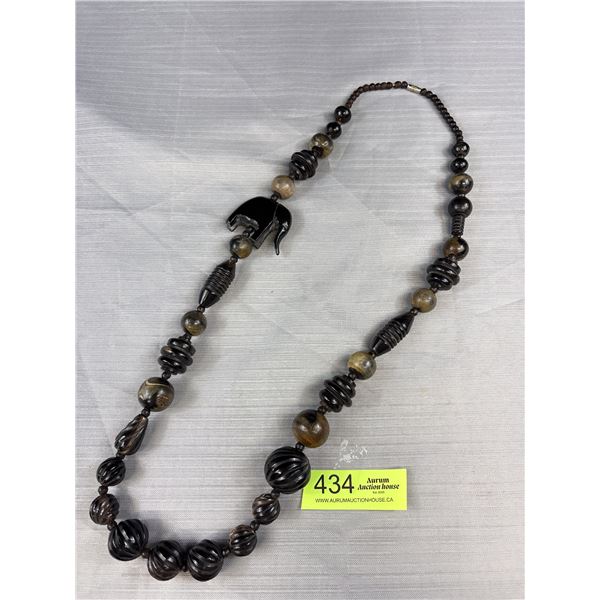 C.1970 Quality Carved Genuine Horn Bead Necklace, Truly Beautiful!