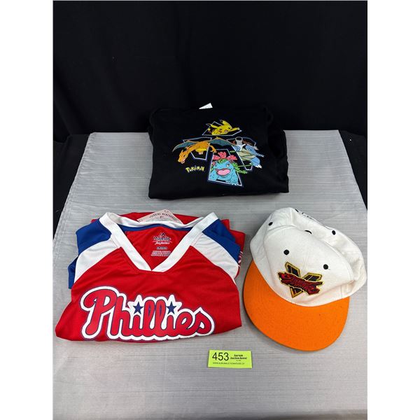New Size Large Pokemon Hoodie A Phillies T-shirt and Street Fighter Ball Cap