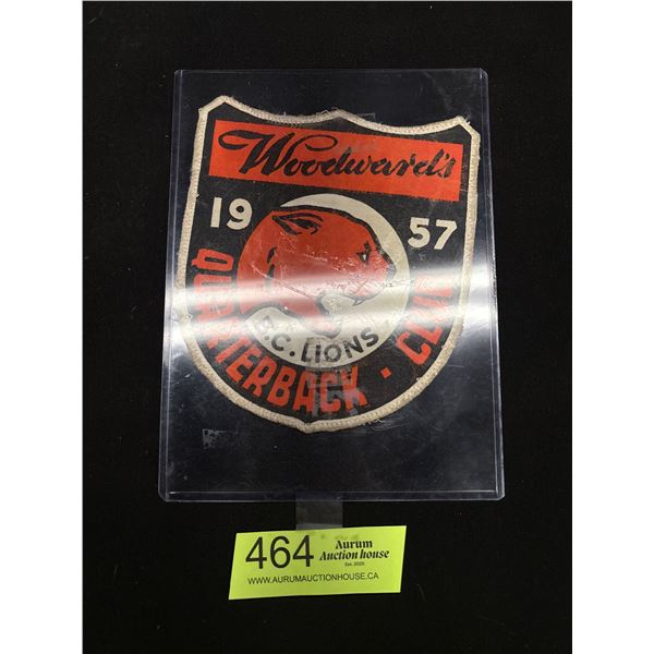 Hard to Find 1957 Woodwords BC Lions Quarterback Club Patch