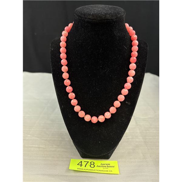 Genuine Pink Stone Beads, Faceted w/ Gold Clasp Necklace
