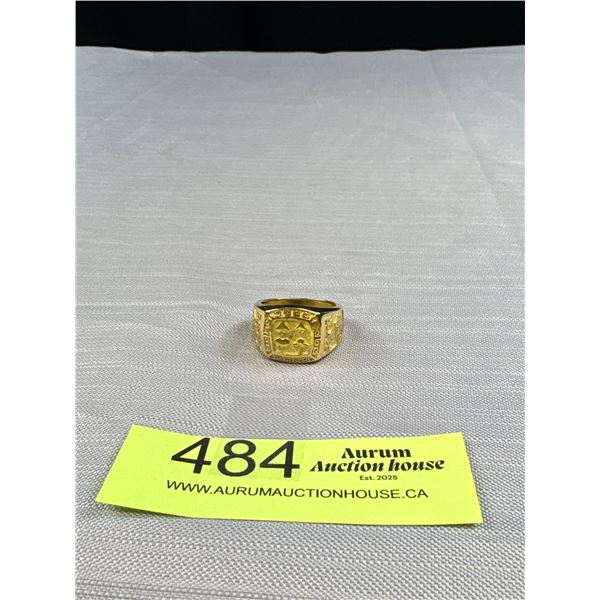 Vintage Gold Tone Man's Poker Ring Marked 18k Ring Size 11/5 Fake