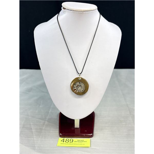 Vintage Ammonite Fossil Pendant w/ Black Cord Necklace
