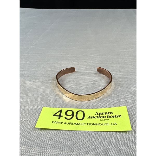Gold Overlay on Copper Open Cuff Bangle Marked 10k