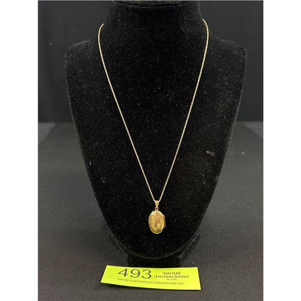 Vintage Gold Filled Locket Picture Pendant Hiinged w/ G.F. Chain Necklace, Marked SMIBO G.F + 1/20 1