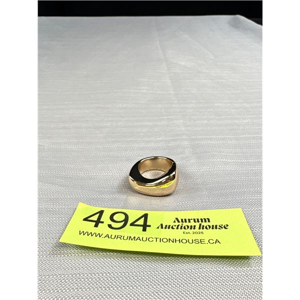 Modern Heavy Gold Colour Ring, Unmarked Size 6 Possible Gold Plated on Stainless Steel
