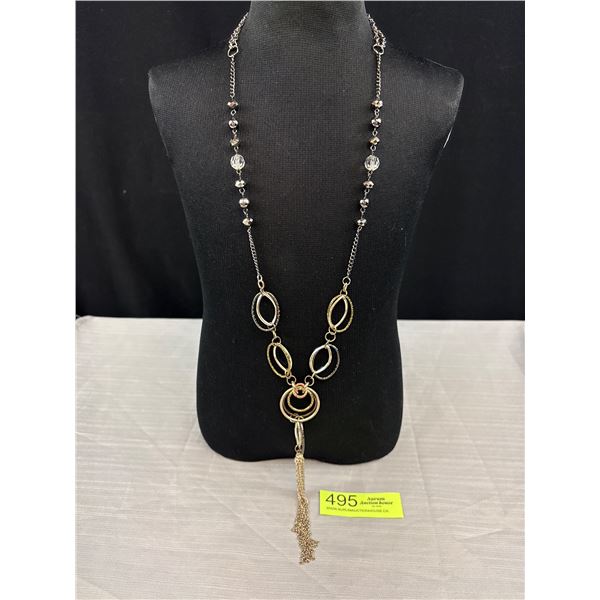 Vintage Extra Length Silver Tone w/ Beads Necklace w/ Tassels