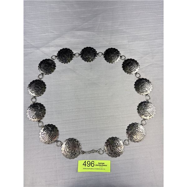Mexican Silver Tone Aztec Design Belt
