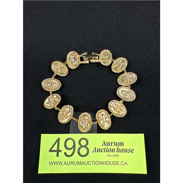 Vintage Heavy Weighted Gold Color Metal Bracelet