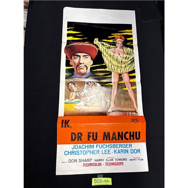 Original 1965 Dr. Fu Manchu Italian Insert Movie Poster, Artwork by Ezio Tarantelli  13" x 27"