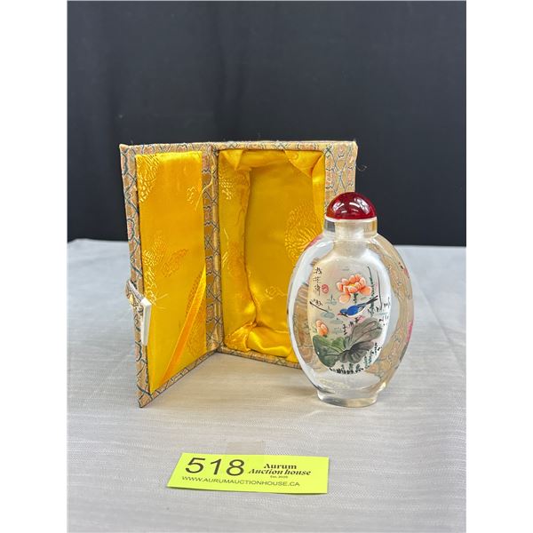 Large Chinese Reverse Painted Glass Snuff Bottle in Box