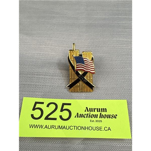 Rare Gold Tone 9-11-01 Twin Tower New York Memory Pin, Lapel or Tie Pin