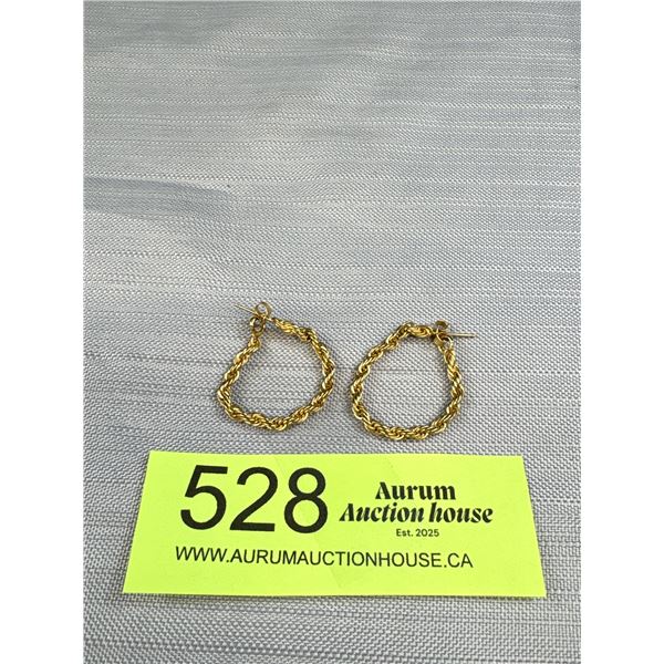Gold Rope Chain Earrings, Pair, Each Pin Marked 10K