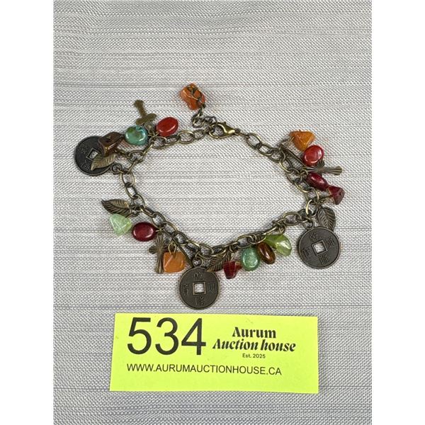 Vintage Metal Links w/ Natural Stones + Coins Charm Bracelets