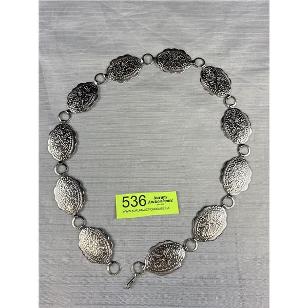 Silver Tone Native American Design Links Belt