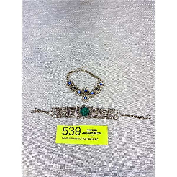 2 Vintage Filigree Silver w/ Stones Bracelets