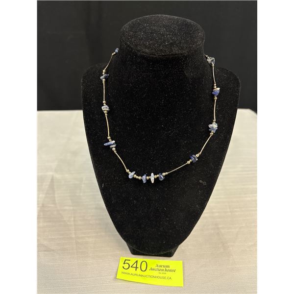 Vintage Sterling Silver w/ Natural Stones Necklace, Marked 925