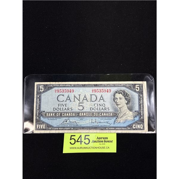 1954 Bank of Canada Five Dollar Bank Note In Holder