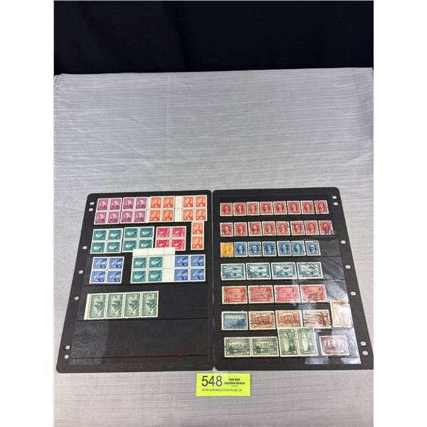 2 Double Sided Pages of Old Canadian Stamps Some with Unused 4 Block Stamps